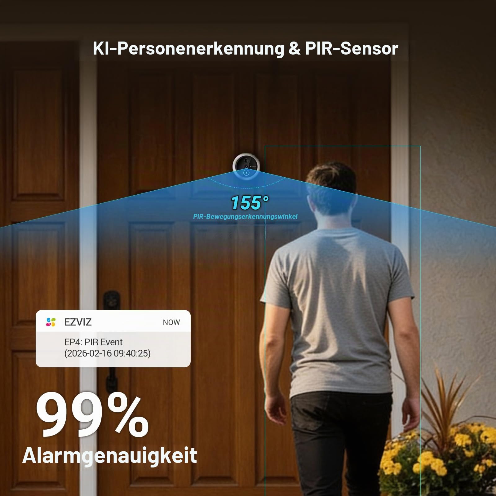 EZVIZ 4K AI Smart Türspion-Kamera Drahtloser Türspion, Gesichtserkennung und Personenerkennung, 155° Weitwinkel WDR, Zwei-Wege-Gespräch wetterfest, 512 GB Speicher Keine monatliche Gebühr, einfache