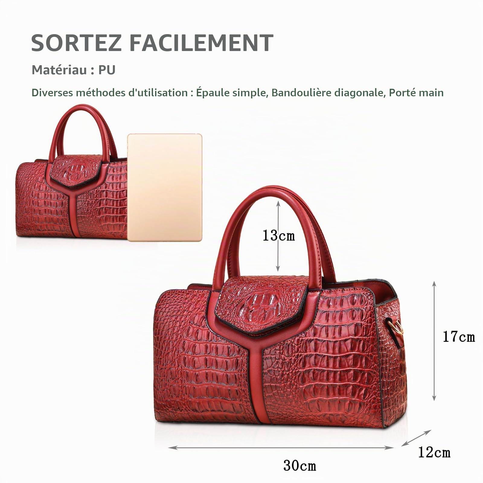 NICOLE & DORIS Sac à Main Femme Crocodile Sac Bandoulière PU Cuir Sac D'épaule Imperméable Sacs à Main Portés Epaule Elegant Sac Rétro Vintage