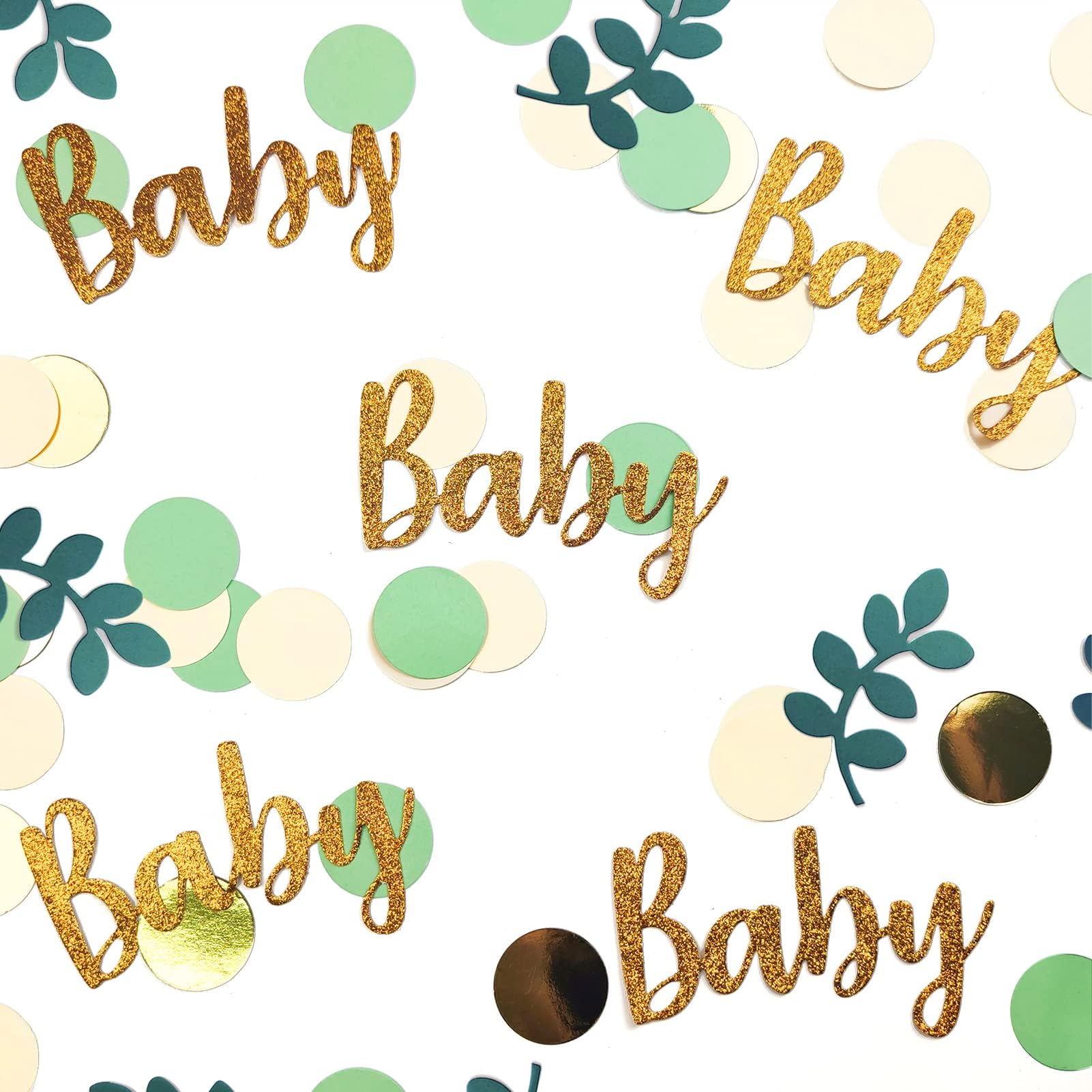 NICROHOME Baby Shower Centerpieces-Champaign Gold Ivory Sage Green Table Scatter Confetti 50g Forest Baby Gender Reveal Jungle Birthday Decorations(ForestBabyConfetti-NHUK)