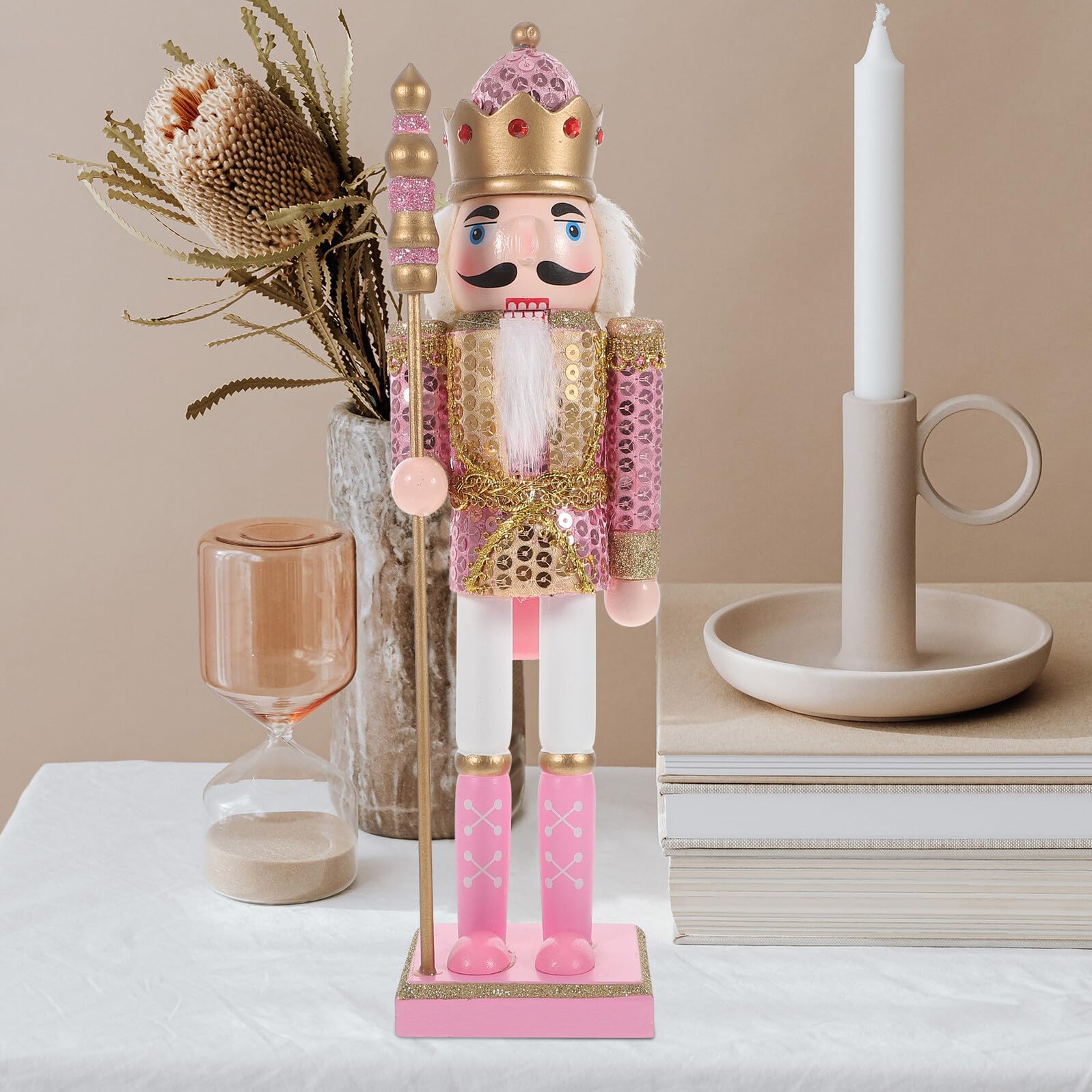 Toyvian Decorazione Natalizia Legno Rosa Soldatino Nutcracker Funzionante, Ornamento da Tavola per Festa di Natale su Davanzale o Stufa