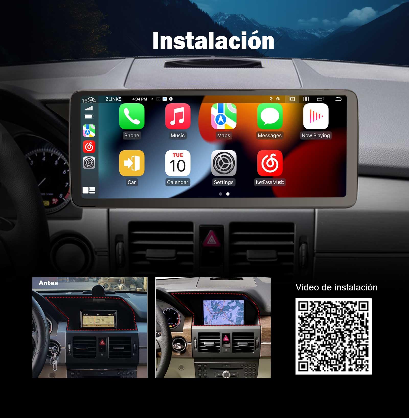 Android 16 Qualcomm 8 núcleos 8+128GB Radio de Coche Bluetooth 5.1 GPS Navegador para Mercedes-Benz GLK-Class X204 NTG 4.0 Carplay DSP Bluetooth 5.1 A2DP WiFi Dab+ Canbus Pantalla táctil