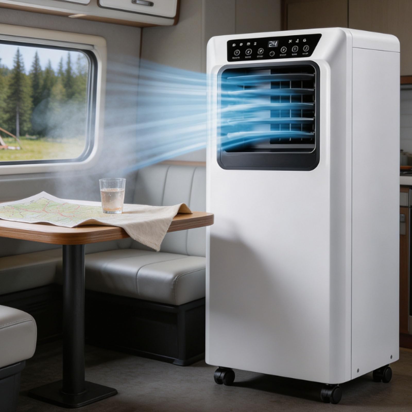 ErShangMao Portable Air Conditioner/Dehumidifier, Mobile Air Conditioner,Portable Air Cooler, 120° Oscillation, Dehumidifying And Continuous Drain For Living Room, Bedroom, Office And Caravan 9000BTU
