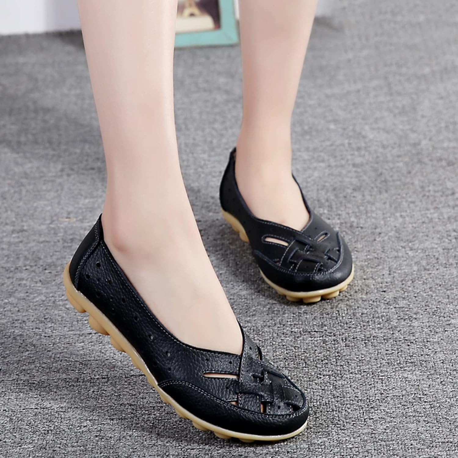 Women's Orthopedic Loafers, Slip-On Flats, Casual Comfort Walking Shoes with Barefoot Feel, Anti-Slip Sole Flats Round Toe Low Heels Casual Shoes Wedge Slip on Vintage Dressy - Image 4