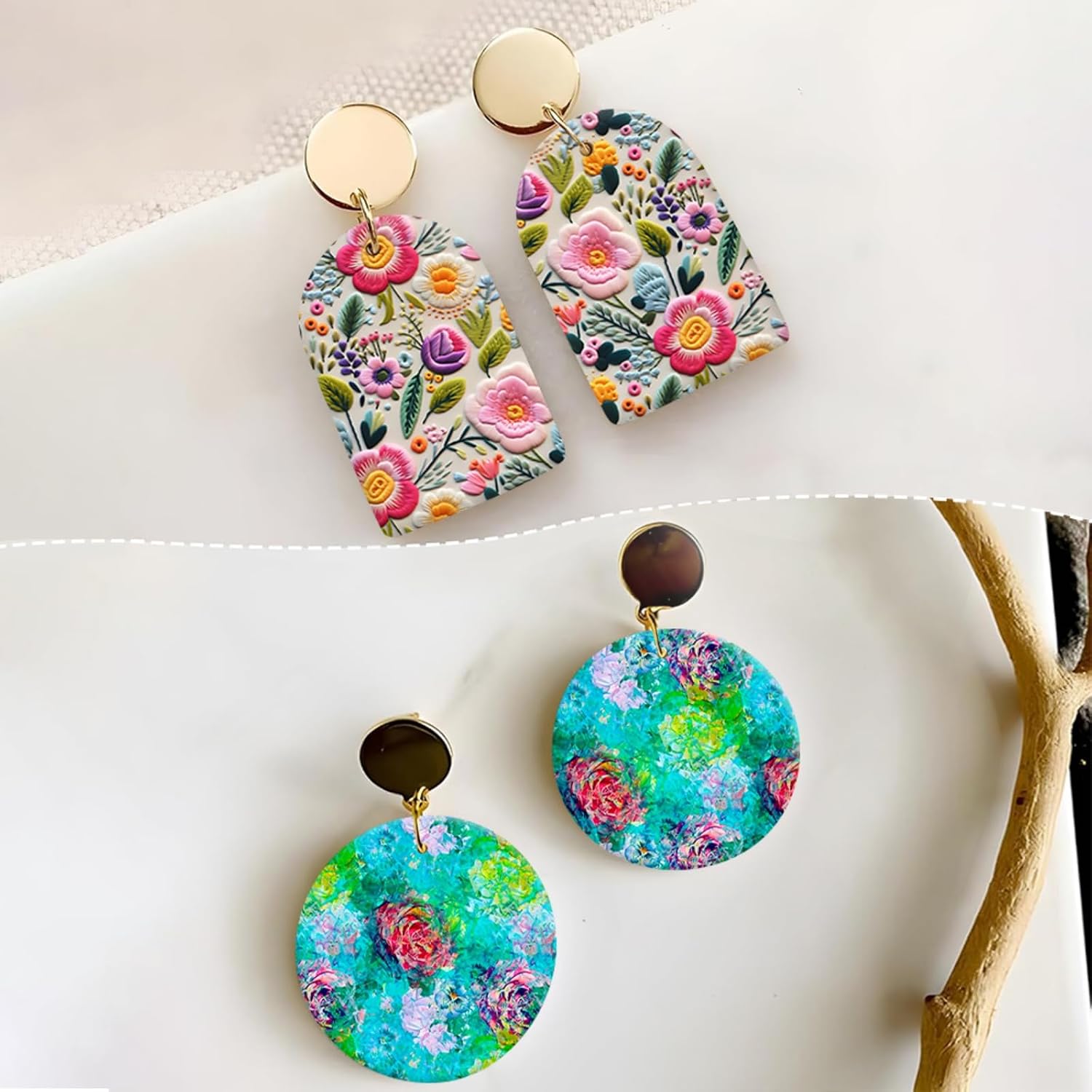 Briartw 10 Sheets Polymer Clay Transfer Paper - Floral Embroidery Pattern - Per Sheet 5.82 x 3.93 inch - Water-Soluble Transfer Sheets Disposable Stickers for DIY Clay Jewelry Earrings Making
