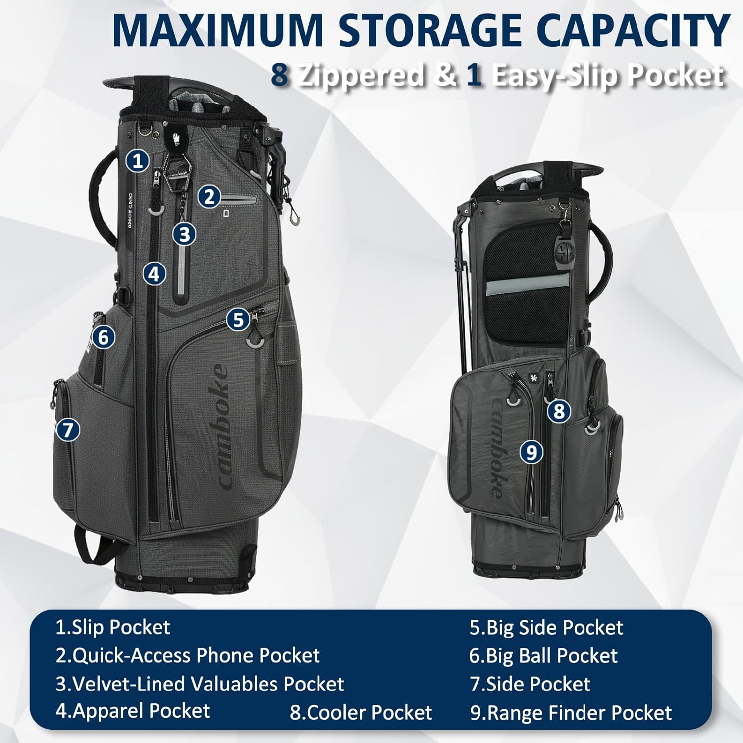 Premium 14-Way Full-Length Divider Stand Golf Bag Cart Friendly Lightweight Cooler Pocket & Quick-Access Phone Pocket High-Tech Zippers, Rain-Hood for Men & Women