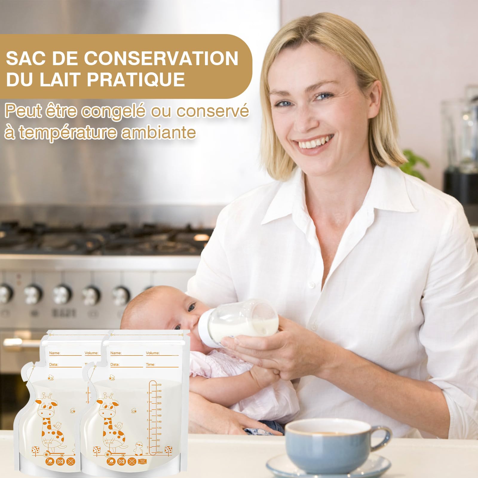 ZOCONE 60 Pièces Sachet Conservation Lait Maternelle, 250 ML Sac Congélation Lait Maternel, sans BPA, Sac Lait Maternel Congelation Avec Échelle, Sachet Lait Maternel
