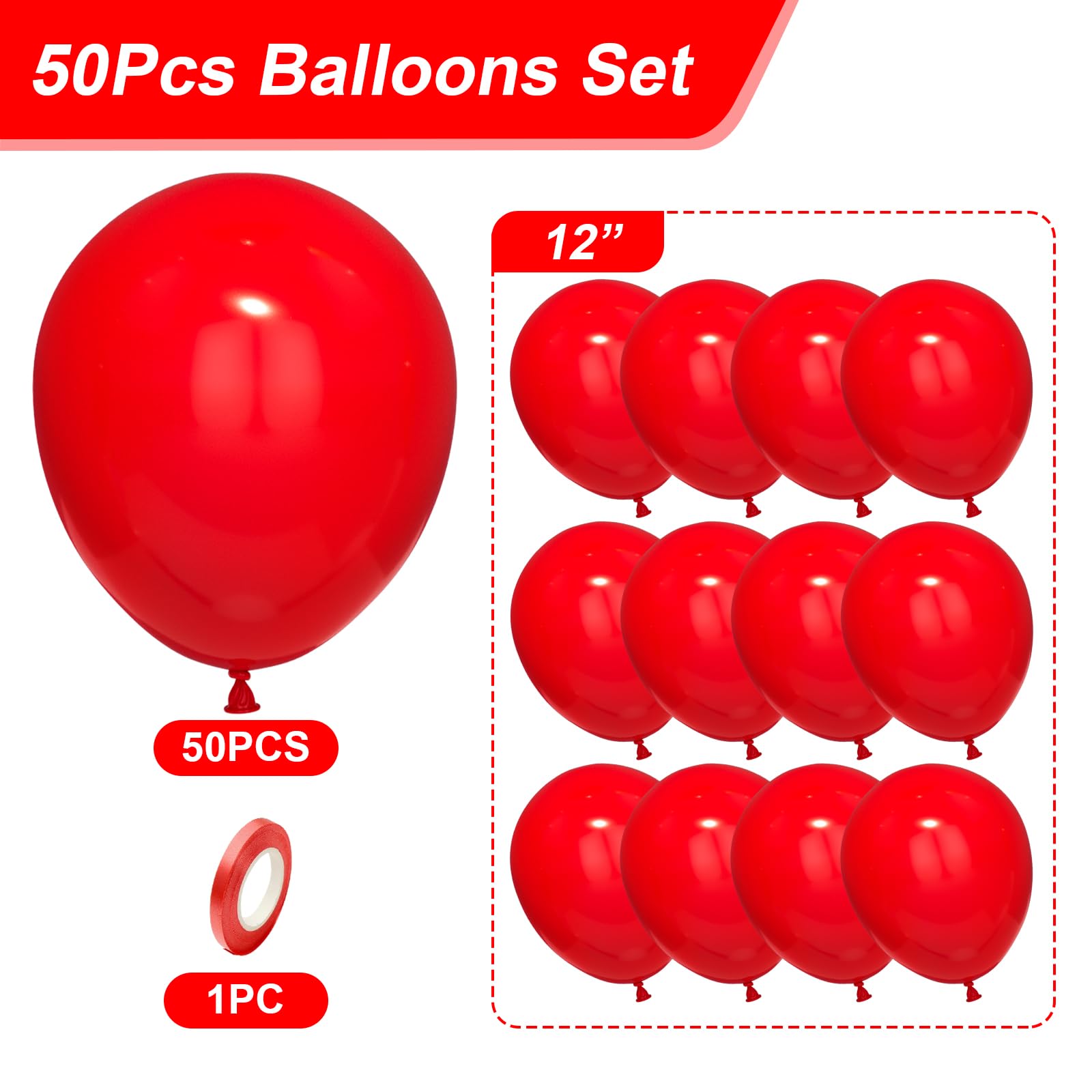 Palloncini Rossi Opachi 12 Pollici - 100 Pezzi Con Nastri, Per Feste E Decorazioni - Foto 11