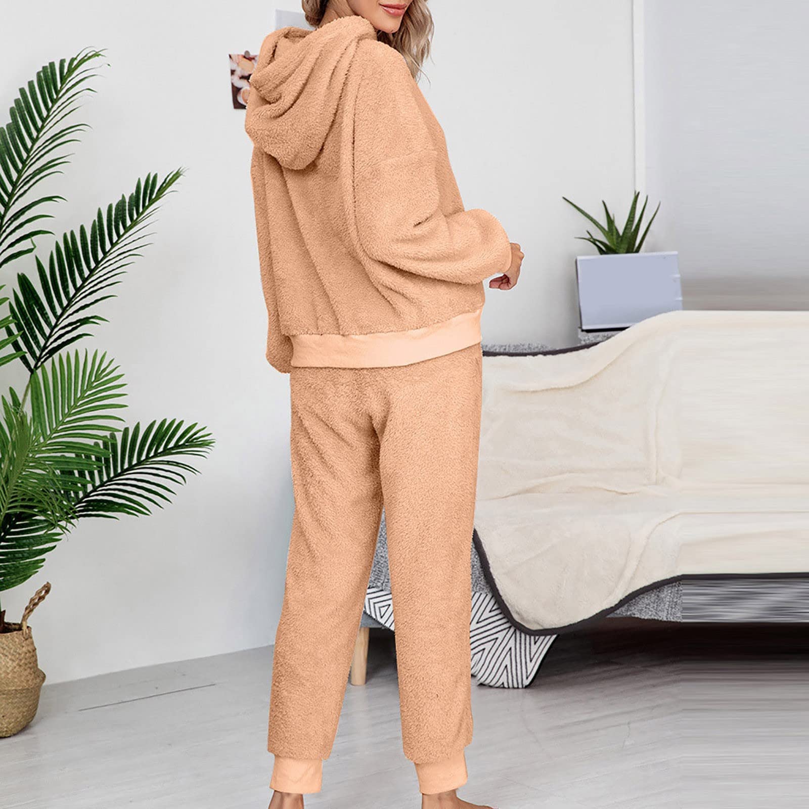 CMBSSTFC Damski długi zimowy przytulny strój rekreacyjny Elegancki duży rozmiar strój rekreacyjny Ciepły dres z podszewką Strój sportowy Elegancki flanelowy komplet piżam Bielizna nocna Puszysty