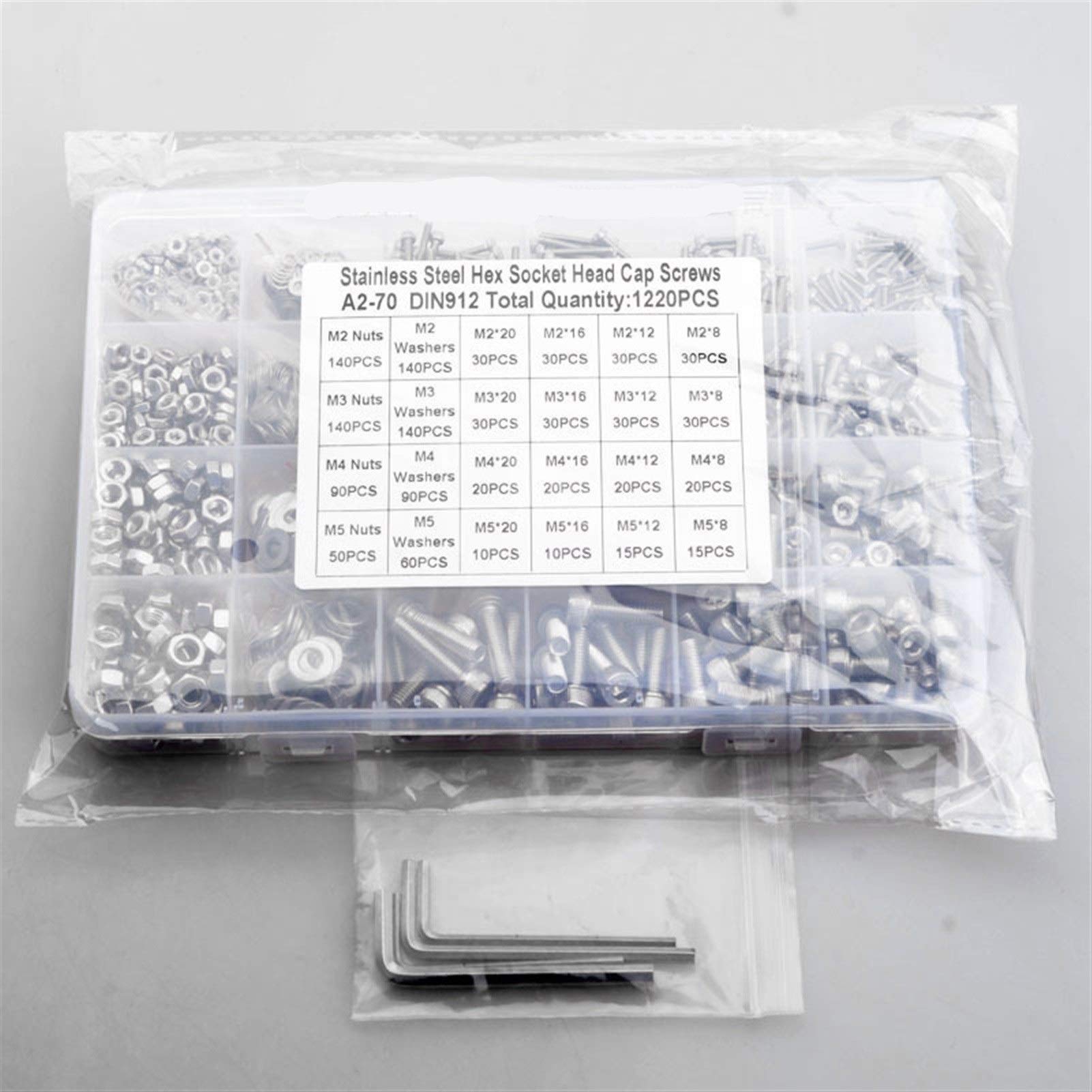 1set Taza Cabeza Allen Perno hexódito Tapa Torre Redondo Tornillo y Tuerca Kit de Surtido Conjunto M2 M3 M4 304 Set de Acero Inoxidable 1220 PCS (tamaño : 304 912 1220)