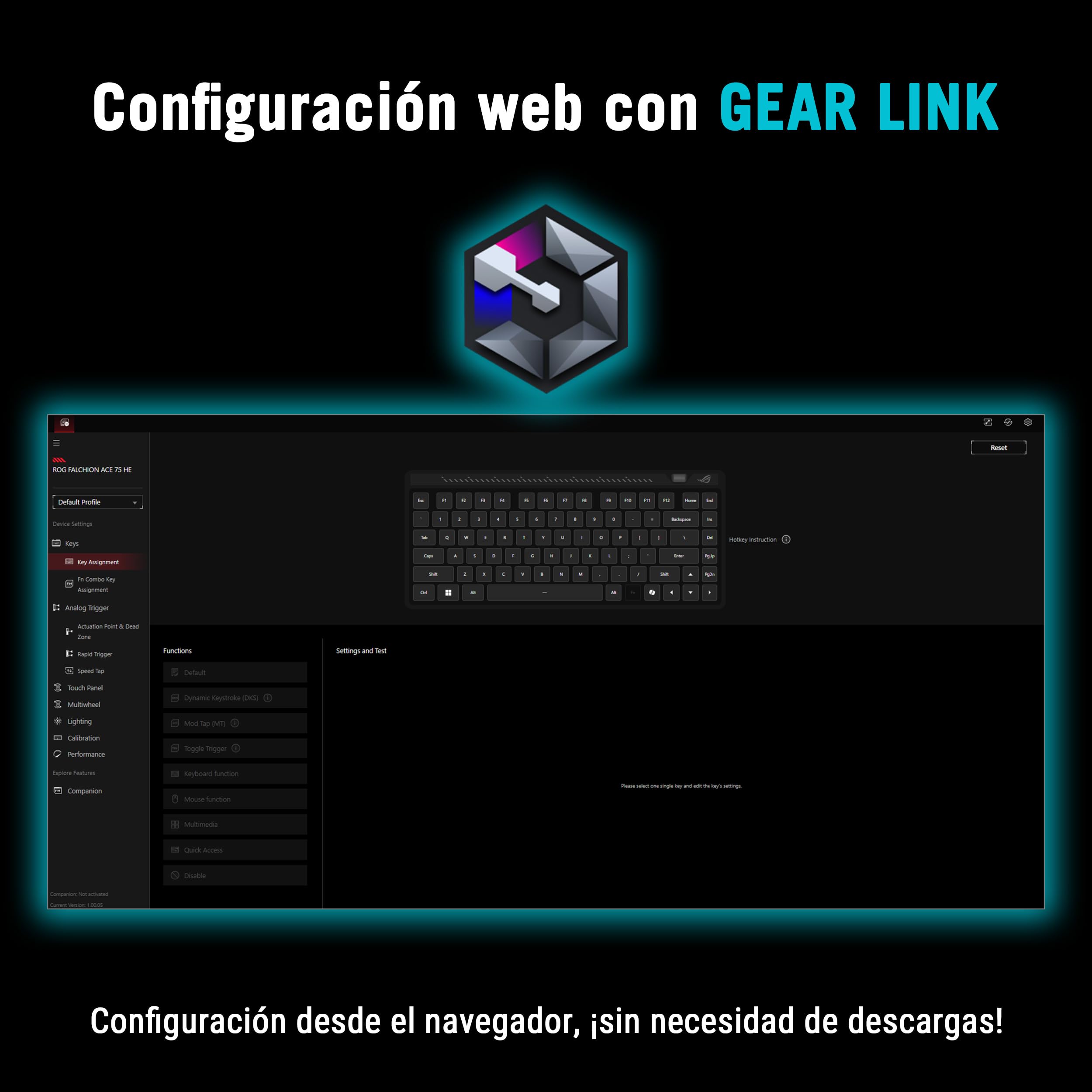 ASUS ROG Azoth - Teclado Mecanico Gaming 75%, Cubierta Metálica, Switch ROG NX Red lubricados, ABS, Kit de Lubricado, IR, BT y USB-C, Pantalla OLED, Tres Alturas y Compatible con Mac - QWERTY español