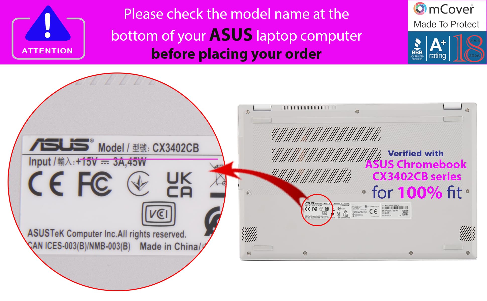 mCover Custodia compatibile solo con computer portatili ASUS Chromebook Plus Enterprise CX34 (CX3402) da 14 pollici 2023~2024 (non compatibile con altri modelli Asus), trasparente