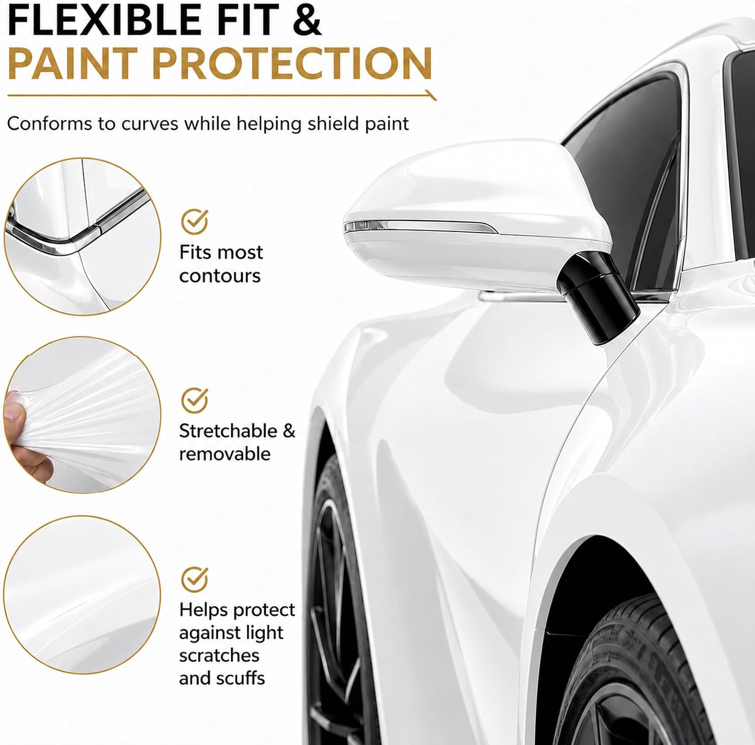Car Wrap for Body Protection Scratch Resistance Air Release Technology 1 X 5FT Gloss White Automotive Vinyl Wrap