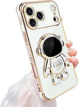 Astronaut iPhone 17 Pro Max Case, Cute for iPhone 17 Pro Max iPhone 17 Pro Max Stand, Soft Plated, Bumper TPU Material, Shockproof, Smartphone Case, Korea, Cute, Adults, Boys, Girls, Horizontal, Thin