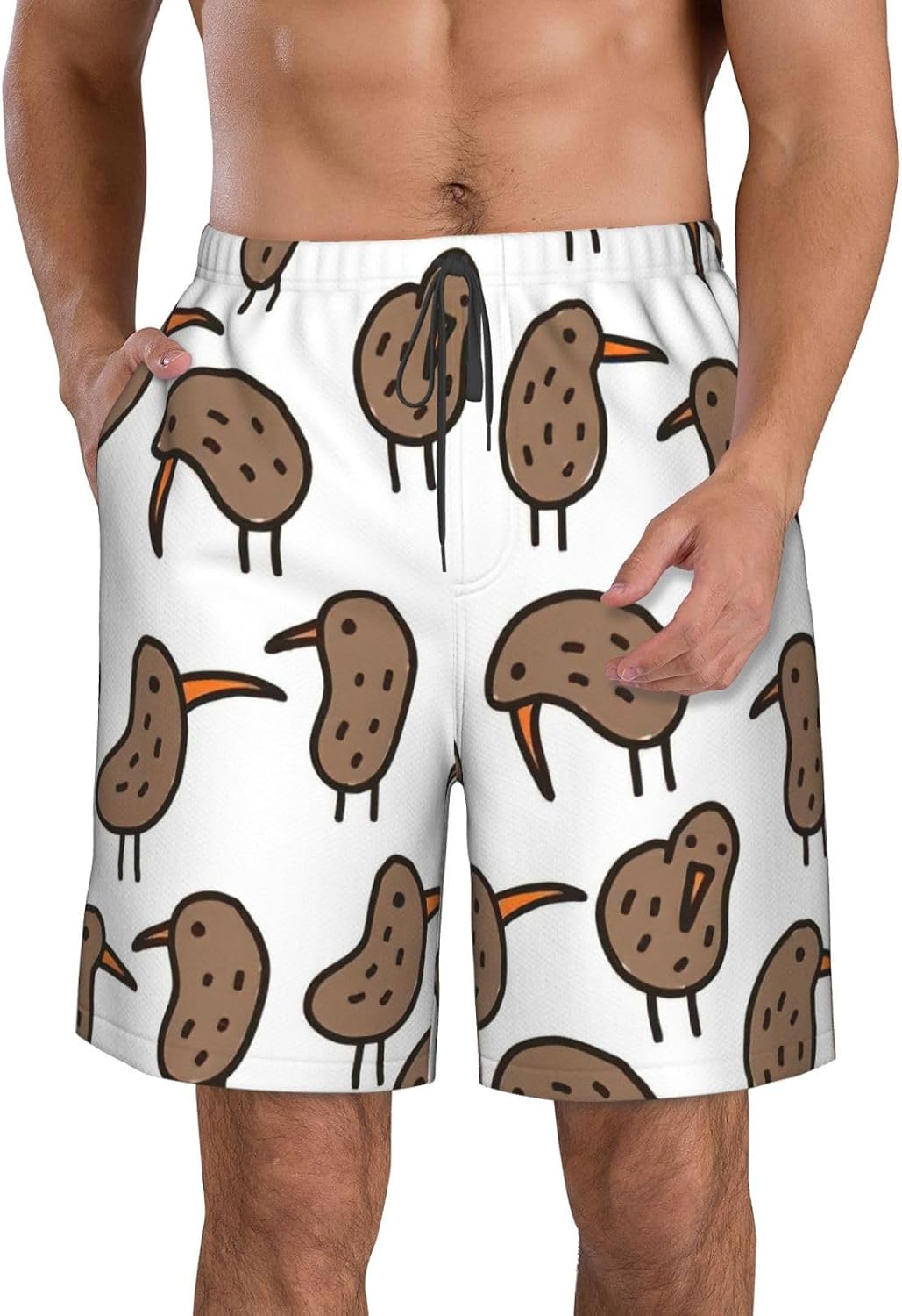 Kiwi Bird Cute Print Men's Hawaiian Beach Shorts Elastic Novelty Summer Casual Shorts with Pocket