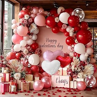 Red Pink White Balloon Garland Double Stuffed Dark Red Pink Pearl Balloo...