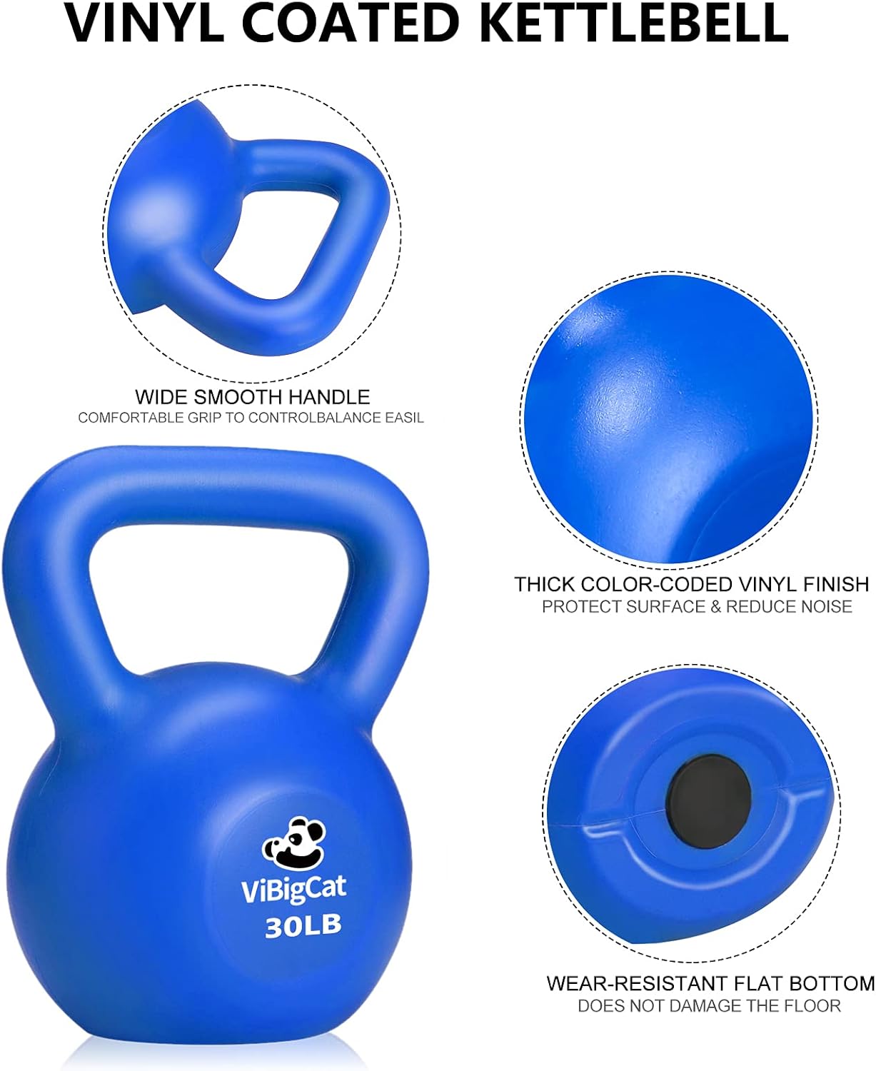 Kettlebell Weight, Strength Training Fitness Kettlebells, Weights: 10, 15, 20, 25, 30 lbs for Home Gym Workout, Vinyl Coated Kettle Bell Exercise with Comfortable Grip Wide Handle