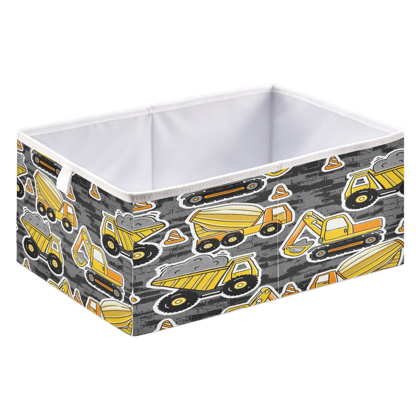 Kigai Construction Machines Pattern Cube Storage Bin, 11x11x11 in Collapsible Fabric Storage Cubes Organizer Portable Storage Baskets for Shelves, Closets, Laundry, Nursery, Home Decor