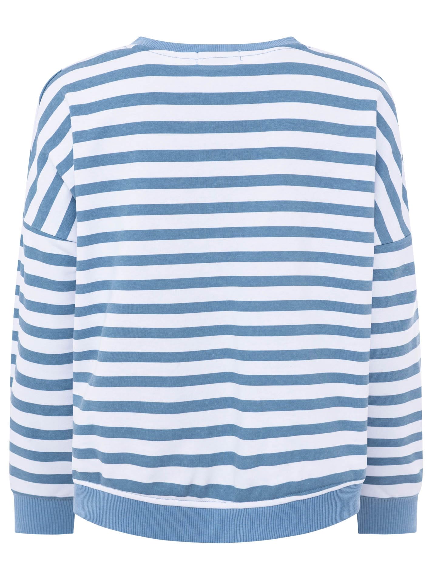 Zwillingsherz Damen Sweatshirt mit V-Ausschnitt – Gestreifter Sweater mit Herzmotiv – Kuscheliger Oversize Pullover – Weicher Sweatshirt Look für Frühling, Herbst & Winter – Loungewear Mode