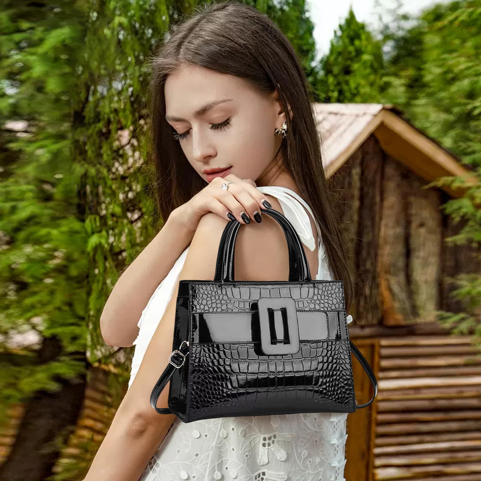 NICOLE & DORIS Bolso de Las Señoras Bolso de Mujer de Mano Cocodrilo Bolso Bandolera Cuero PU Bolso de Hombro Bolsa Cruzado Trabajo Viaje Compras