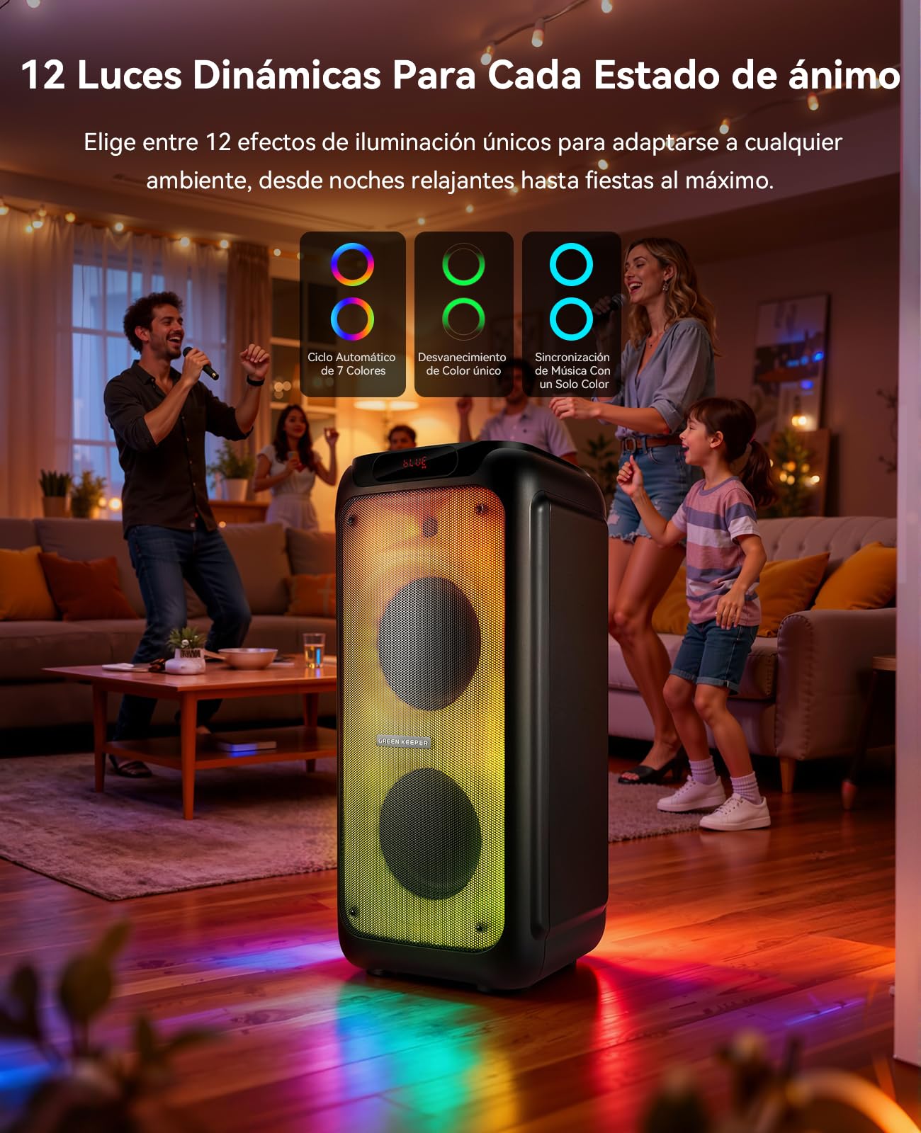 GKD80 Karaoke para Adultos con 2 Micrófonos UHF Inalámbricos, Altavoz Bluetooth de 600 W con Dos Subwoofers de 8", Altavoz Portátil con Control Remoto y Ruedas, para Eventos al Aire Libre y Fiestas