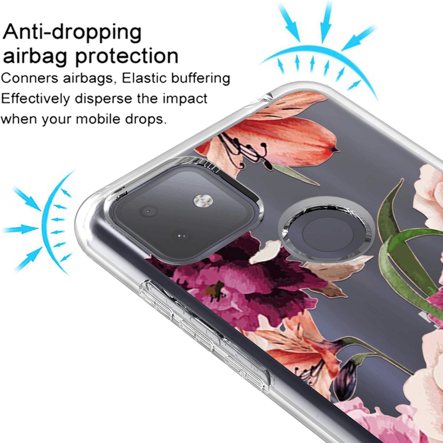 Osophter for T-Mobile Revvl 4 Plus Case,TCL Revvl 4 Plus Case Clear Flower Floral for Girls Women Shock-Absorption Flexible TPU Rubber Phone Cover for T-Mobile Revvl 4 Plus(Purple Flower)