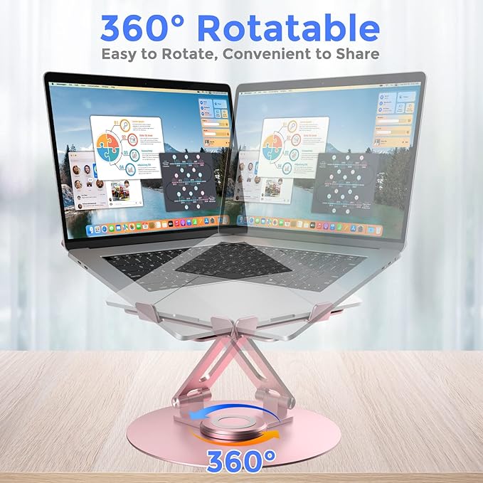 Soporte Giratorio Ajustable para Laptop de Aluminio, Rosado miniatura 2