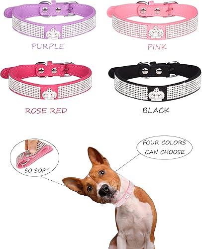 Miniatura 2 de Collar de perro para perros pequeños, collares de cuero ajustables para perros, collar de perro rosa, collar de perro con diamantes de imitación