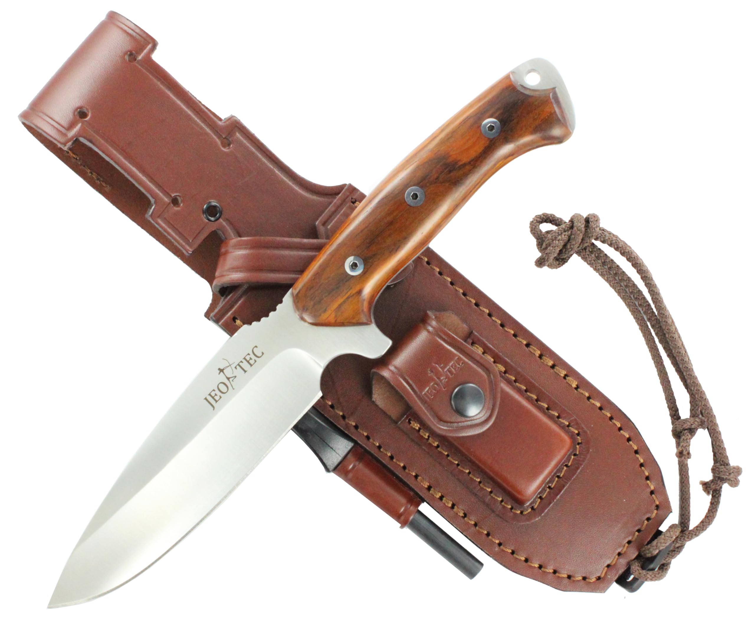 JEO-TEC Nº15 Cuchillo Supervivencia Caza Monte Bushcraft Camping Outdoor Campo - Funda con Pedernal - Acero BÖHLER N690C - Fabricado en España
