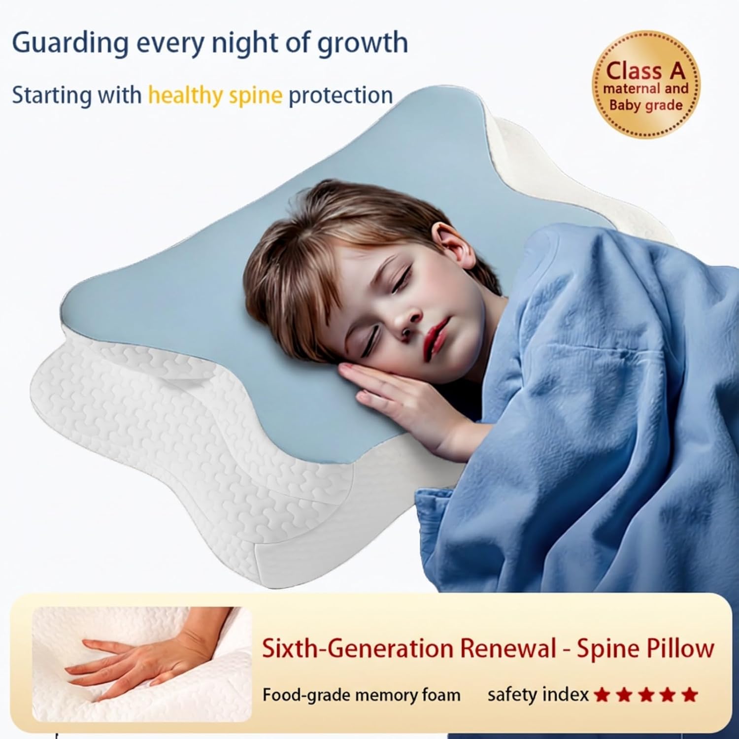 Memory Foam Kids Pillow, Kids Pillows for Sleeping, Ergonomic Contour Pillow and Pillowcase 20x12 in (Blue Small) - Image 3