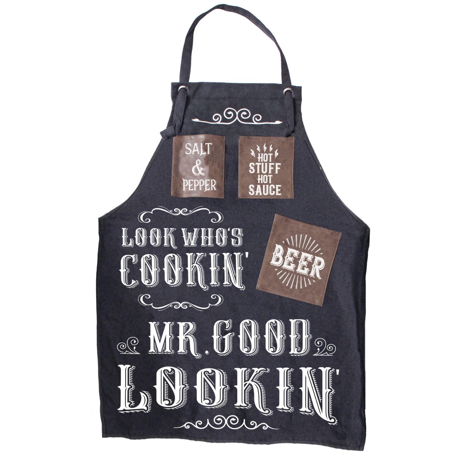 Boxer Gifts Look Who's Cooking Mr Good Looking Premium Quality Chef Apron With Pockets - Funny BBQ Aprons For Men | Novelty Barbecue Accessories Gifts For Him, Dad, Boyfriend, Husband