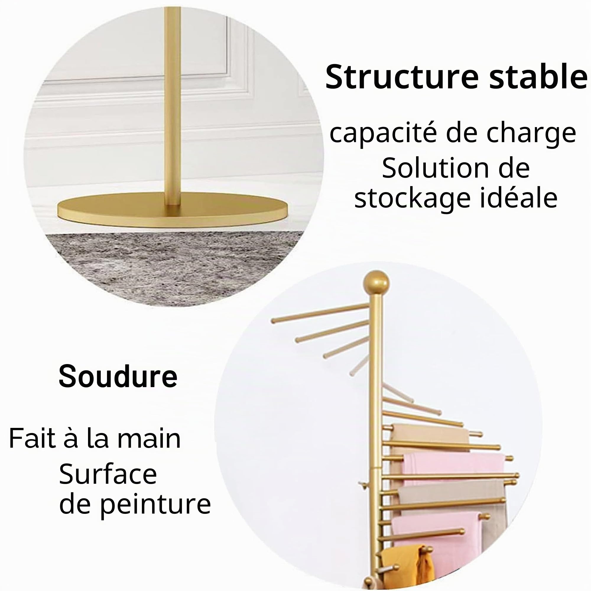 Porte-écharpe autoportant, Organisateur de Hijab en Spirale, Cintre de couvertures de Pantalons de Ceinture pour Magasin de vêtements, Grande Taille 67 "x 17",d'or