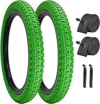 Color Tires 18x2.125 20x2.125 BMX Bike Tires and Tubes Green or Blue 2 Pack Bicycle Tyres with 32MM AV Vavles 18/20x1.75/2.125 Inner Tubes