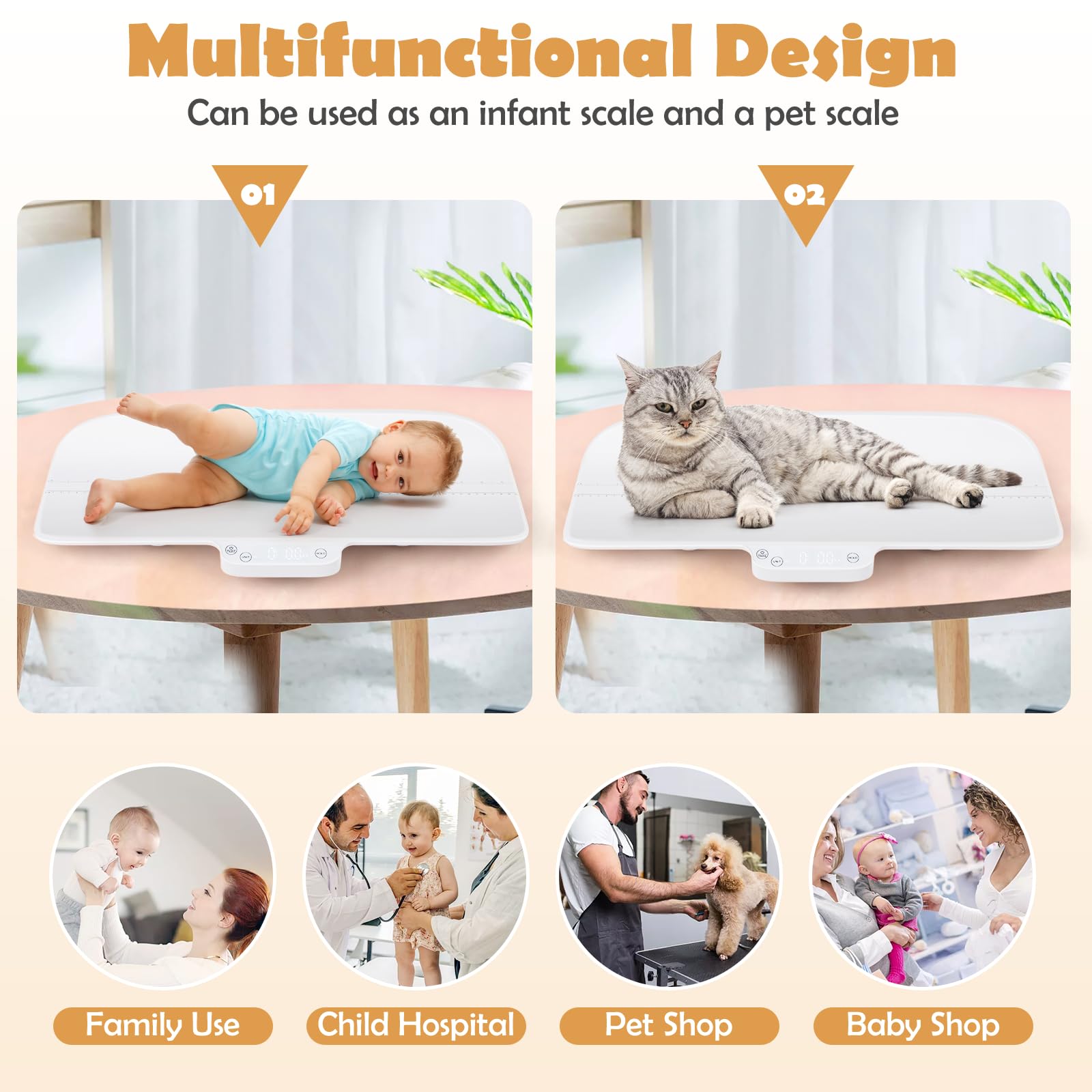 LIFEZEAL Pesabebés, Báscula digital para bebés y mascotas, báscula infantil con escala de 60 cm, tara, bloqueo automático del peso, 4 unidades de peso a elegir, 30 kg de capacidad
