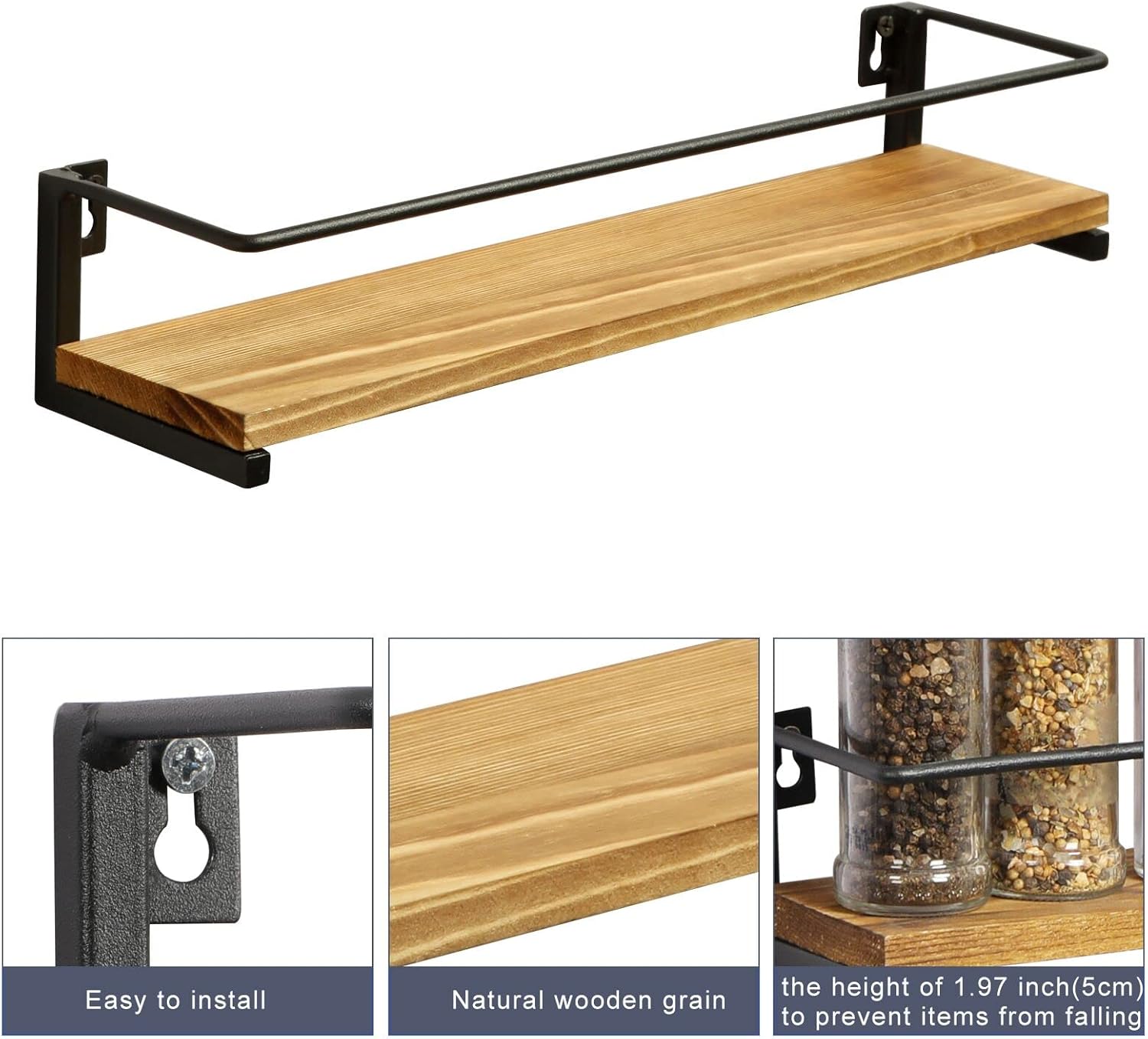 OROPY Spice Rack Wall Mounted, Rustic Wood Hanging Spice Rack over the Stove, Kitchen Wall Spice Rack, 2 Pack : Everything Else