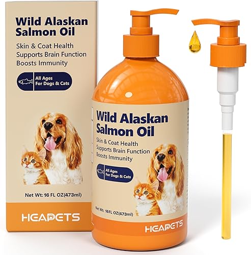 Wild Alaskan Salmon Oil for Dogs & Cats (16oz), Fish Oil Omega 3 Supplements with EPA & DHA for Skin & Coat, Immune, Brain, Joint and Heart Health,