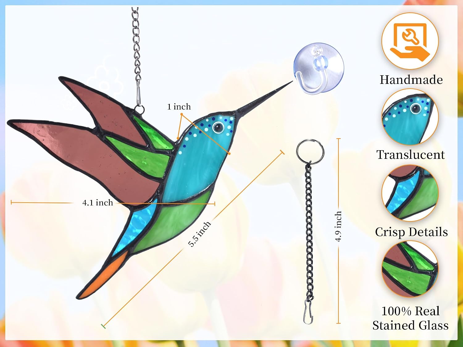 Lolitarcrafts Hummingbird Stained Glass Window Hangings Bird Stained Glass Suncatchers Hummingbird Gifts for Mom,Bird Lovers (Multicolor （3 Packs)