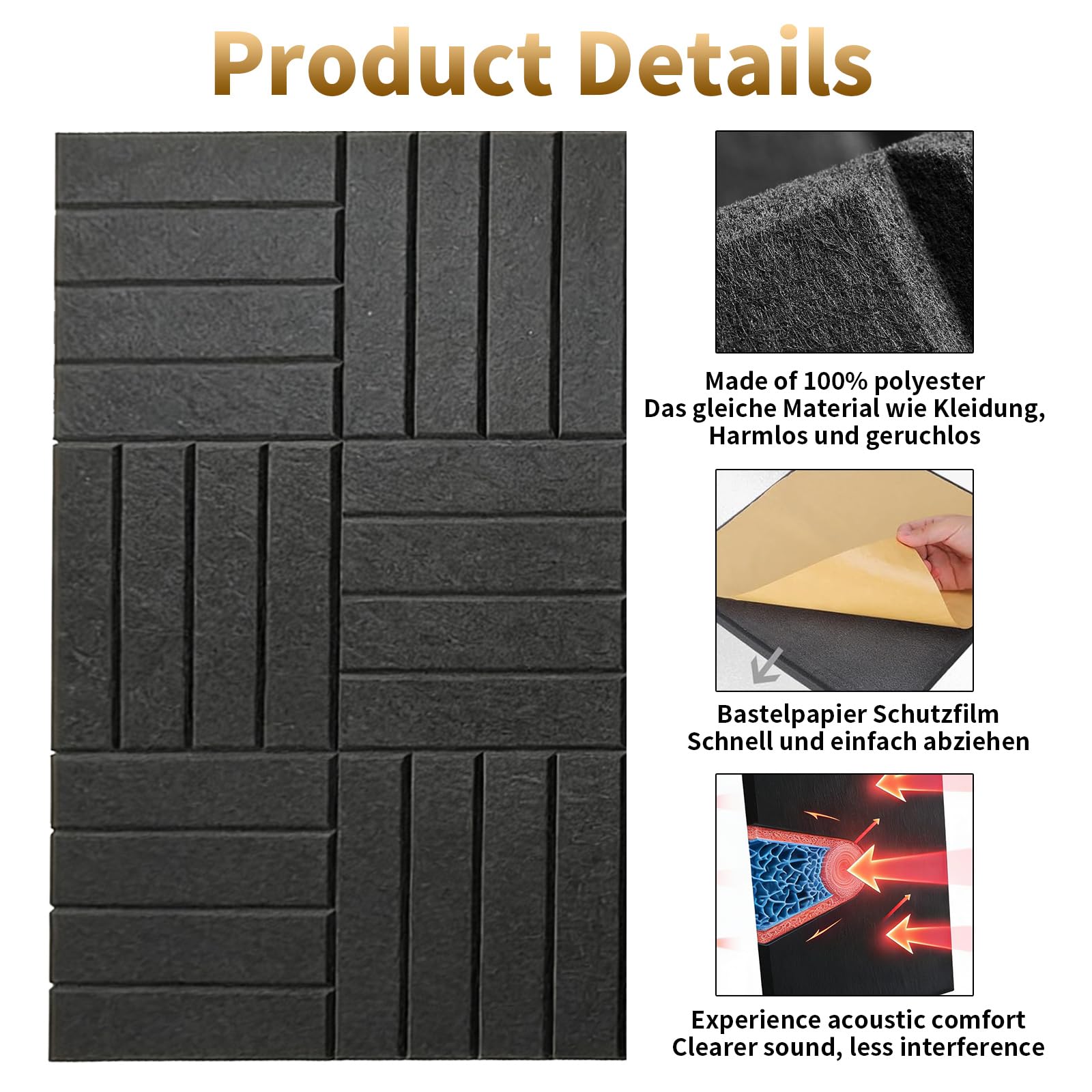 Paneles Acusticos Insonorizacion: 12 Pezzi 30x30x1cm Placas Insonorizadas, Espuma Acustica Autoadhesiva para Paredes, Puertas, Techo, Estudio, Dormitorio, Oficina