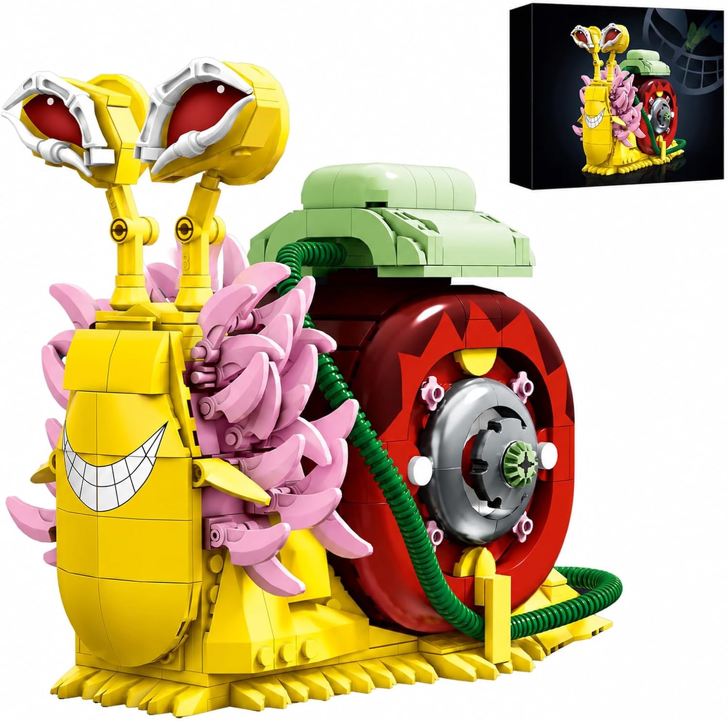 Transponder Snail Building Block Set 738 Pcs Anime Pirate Phone Bug Model Kit for Adults & Teens Pink Feathered Villain Building Set Home Office Desk Aesthetic Decor Display Gift