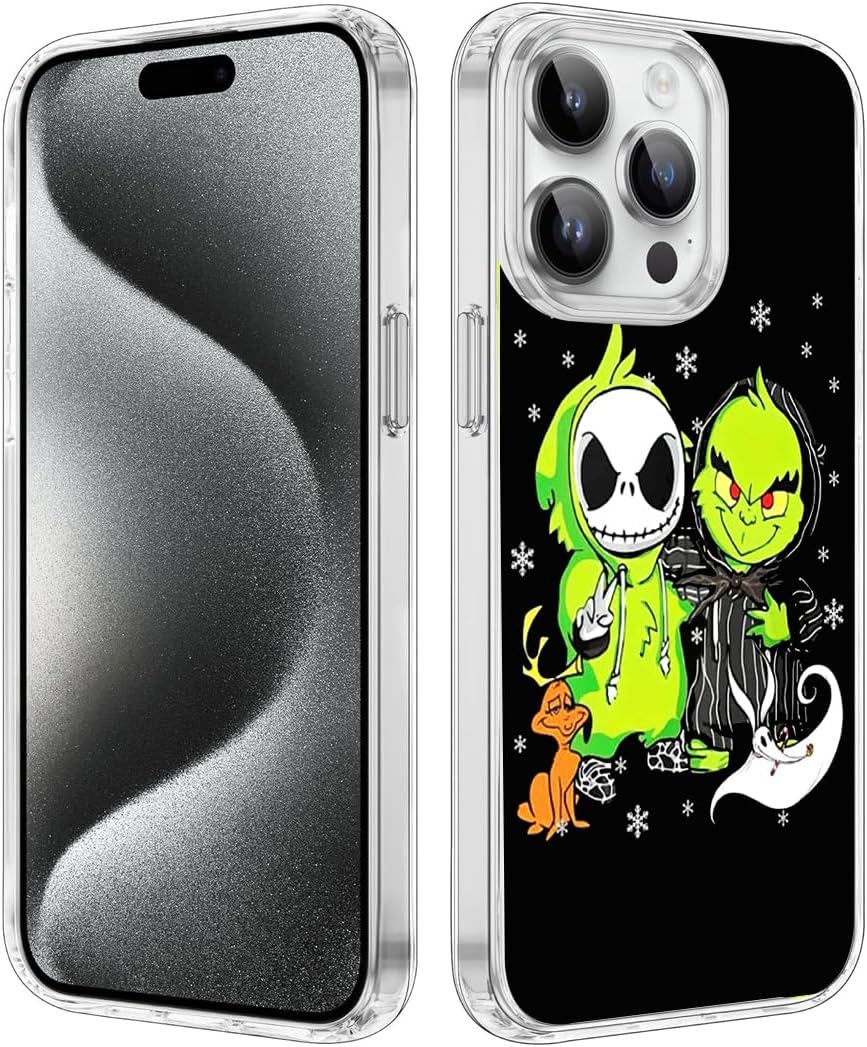 Phone Case Cover Compatible with iPhone Jack Skellington and Grinch Slim The Nightmare Clear Before Soft TPU Christmas Compatible with iPhone 16 Pro Max Transparent
