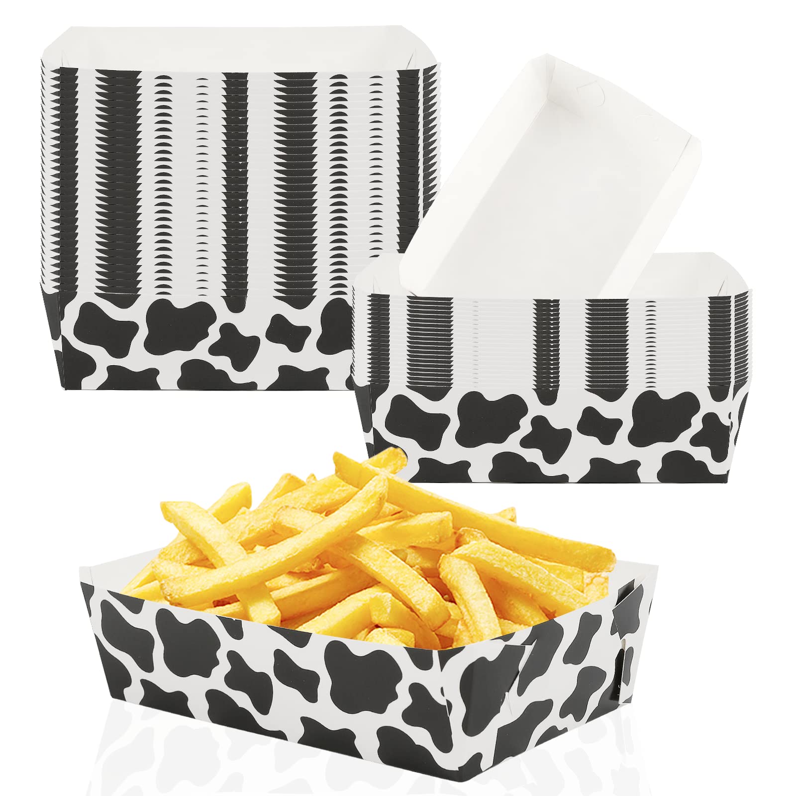 Buy 50 Packs Cow Print Paper Food Trays Cow Print Party Supplies Black and White Cow Party