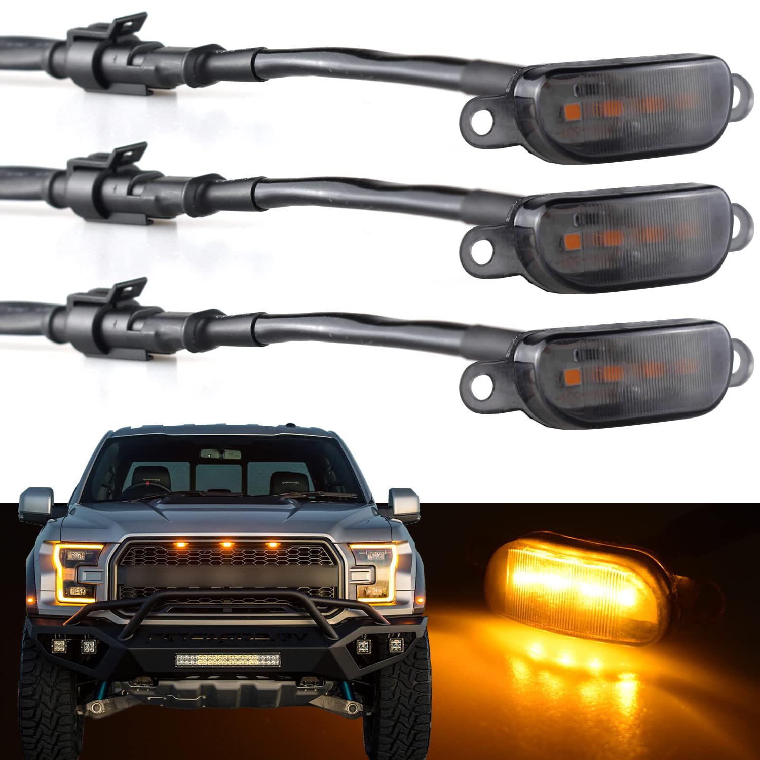 Frontgrillleuchten, kompatibel mit for Ford F-150 Raptor 2004-2019 & 2013-2018 und for DODGE Ram 1500 Raptor Style, Nachrüstgrills, dekorative LED-Gitterleuchten for Autos