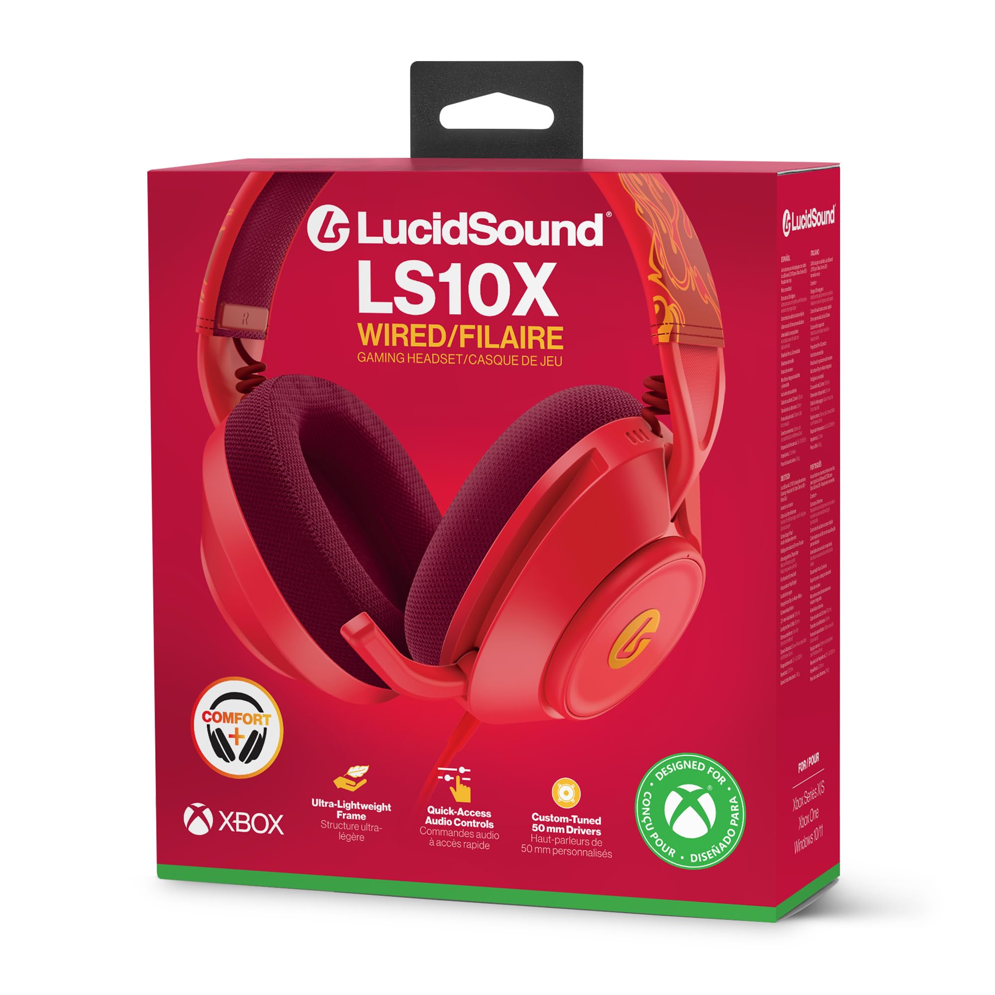 Cuffie da gioco cablate LucidSound LS10X Gen 2 per Xbox Series X|S - Incendio rosso, licenza ufficiale, comfort superiore, controlli audio rapidi, microfono flip-to-mute