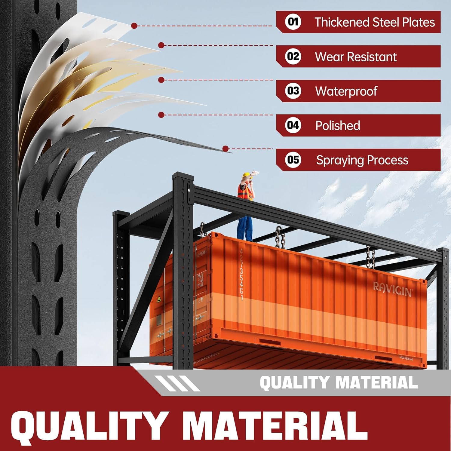 7000LBS Storage Shelves,79" W Garage Shelving Heavy Duty Metal Adjustable Garage Shelves, Shelving Units Industrial Shelving for Warehouse,79" W x 24" D x 79" H,Black - Image 7