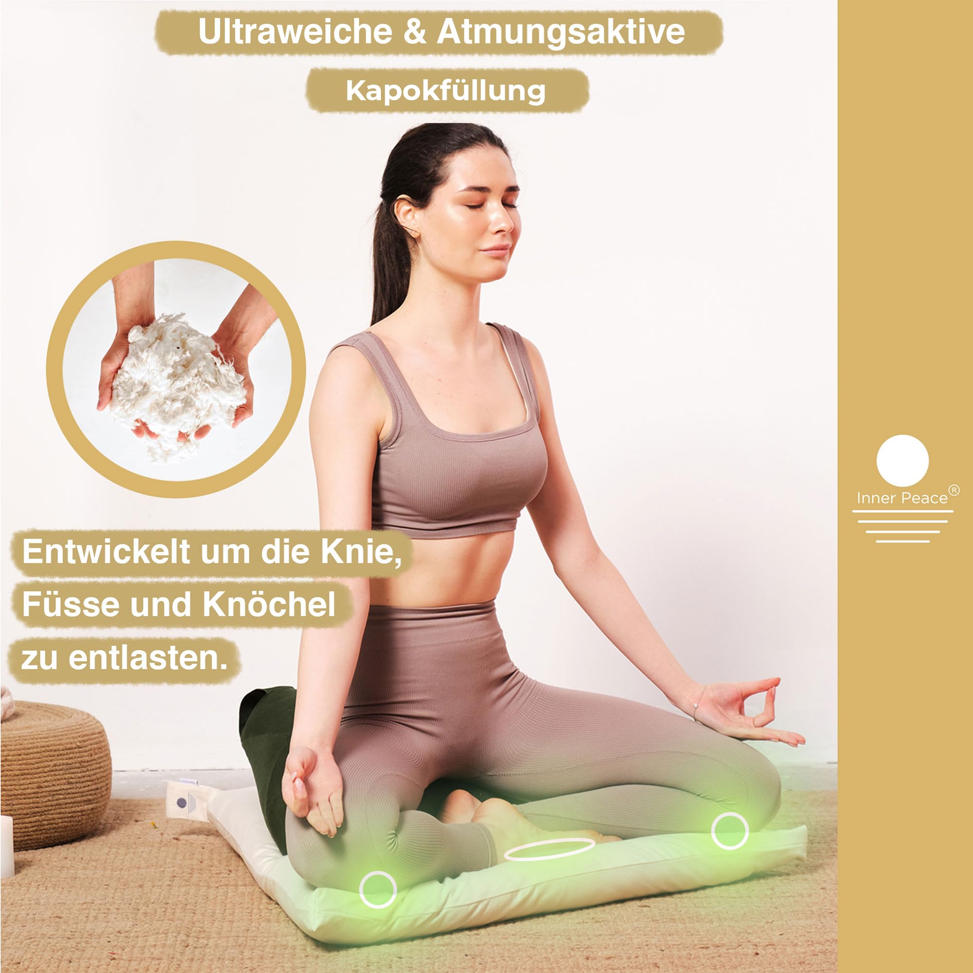 Inner Peace Meditationskissen Set | Dreieck Yoga Kissen & Zabuton Meditationsmatte | Bio Baumwolle | Waschbar | Oeko-TEX Standard 100 | Zen Meditation Set | Mit geführter Meditation | Bio-Baumwolle, waschbar, Oeko-TEX Standard 100, Zen Meditationsset, nac