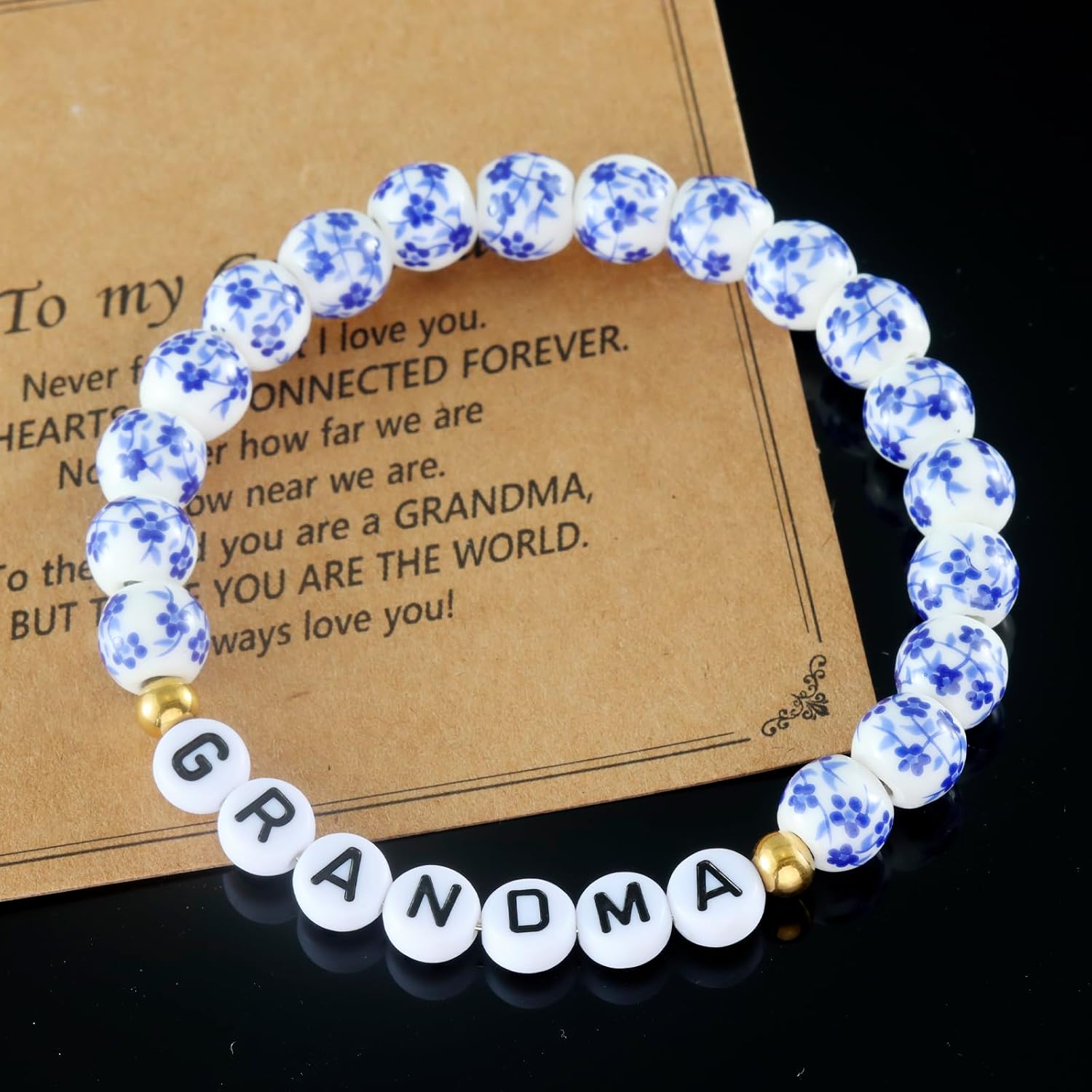 Kivosliviz Grandma Bracelet for Women Blue Beads Stretch from Granddaughter Birthday Gift Best Grandma Bracelets - Image 2