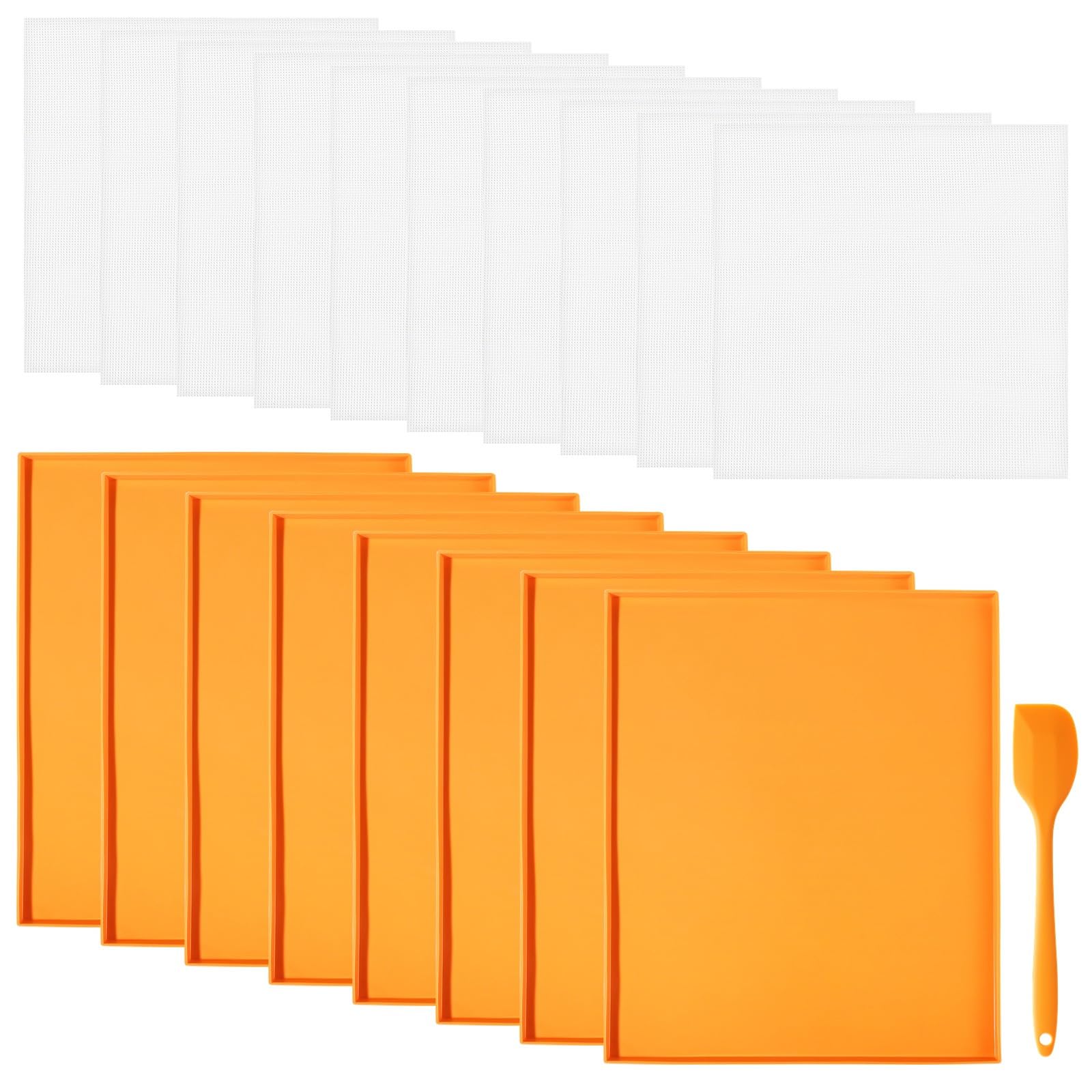 LUMINFLY 18-Piece Silicone Dehydrator Liners with 8 Raised Mats, 10 Mesh Sheets, Silicone Scraper, and Non-Stick Design