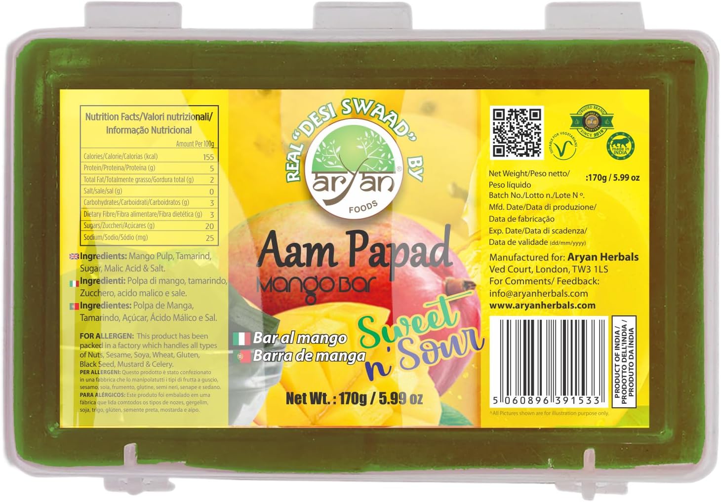 Aryan Aam Papad, Dried Mango Jelly Slices- 170gm (Sweet & Sour)