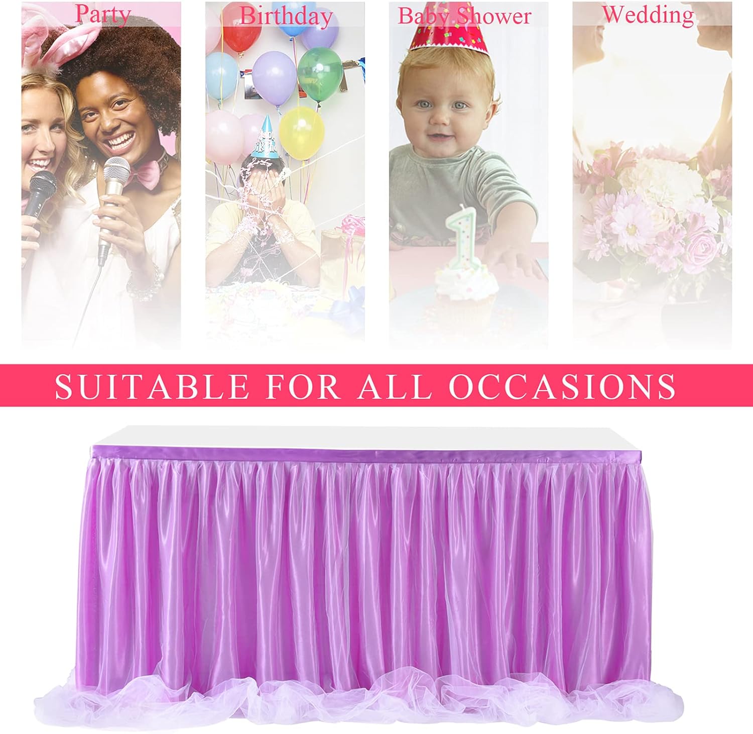 Tulle Tule Table Skirt Cover for Baby Shower Wedding Parties Table Decor 6FT (L183cm×H77cm) Purple