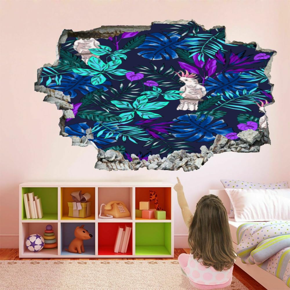 Pegatinas de pared rotas en 3D, mural de pared de hoja de palma, arte de pájaro, guardería, dormitorio infantil, sala de estar, fondo, calcomanía de pared, decoración extraíble para el hogar