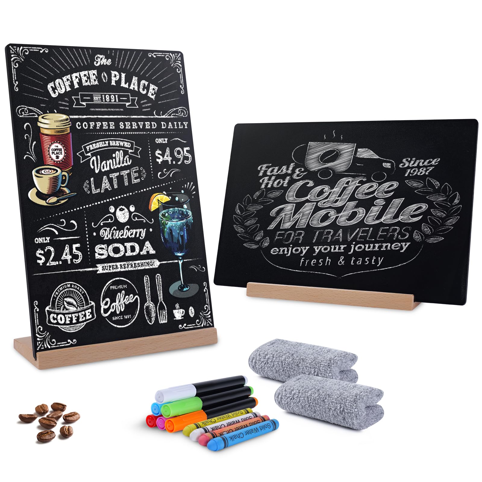 8x12 Inch Mini Chalk Board Sign for Menu Display, Double-Sided Tabletop Chalkboard with Base & Clips for Wedding, Restaurant, and Event Decorations (